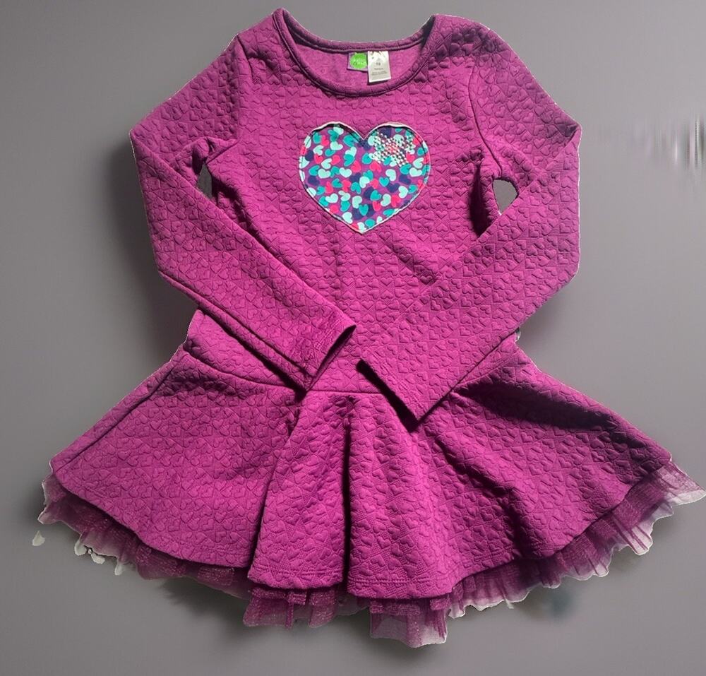 Dollie & Me Girls Dress Size 10 Purple Heart Rhinestone Tulle Long Sleeve